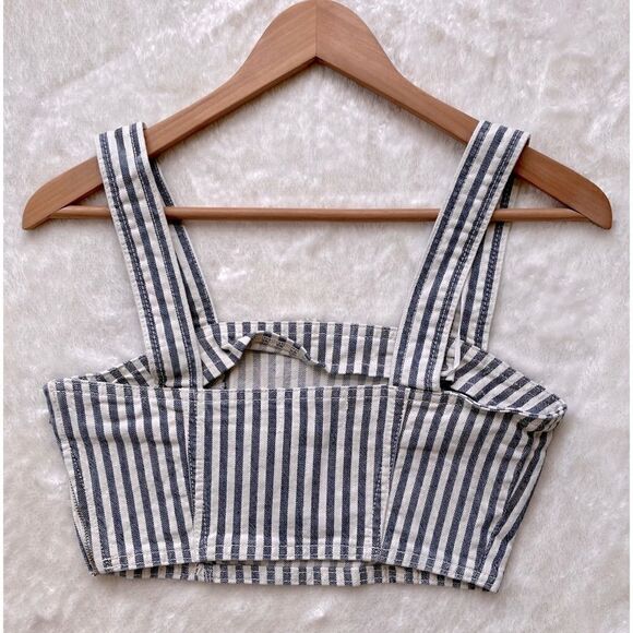 NWT Zara Blue & White Printed Striped Denim Crop Top, Size Small - Picture 13 of 15